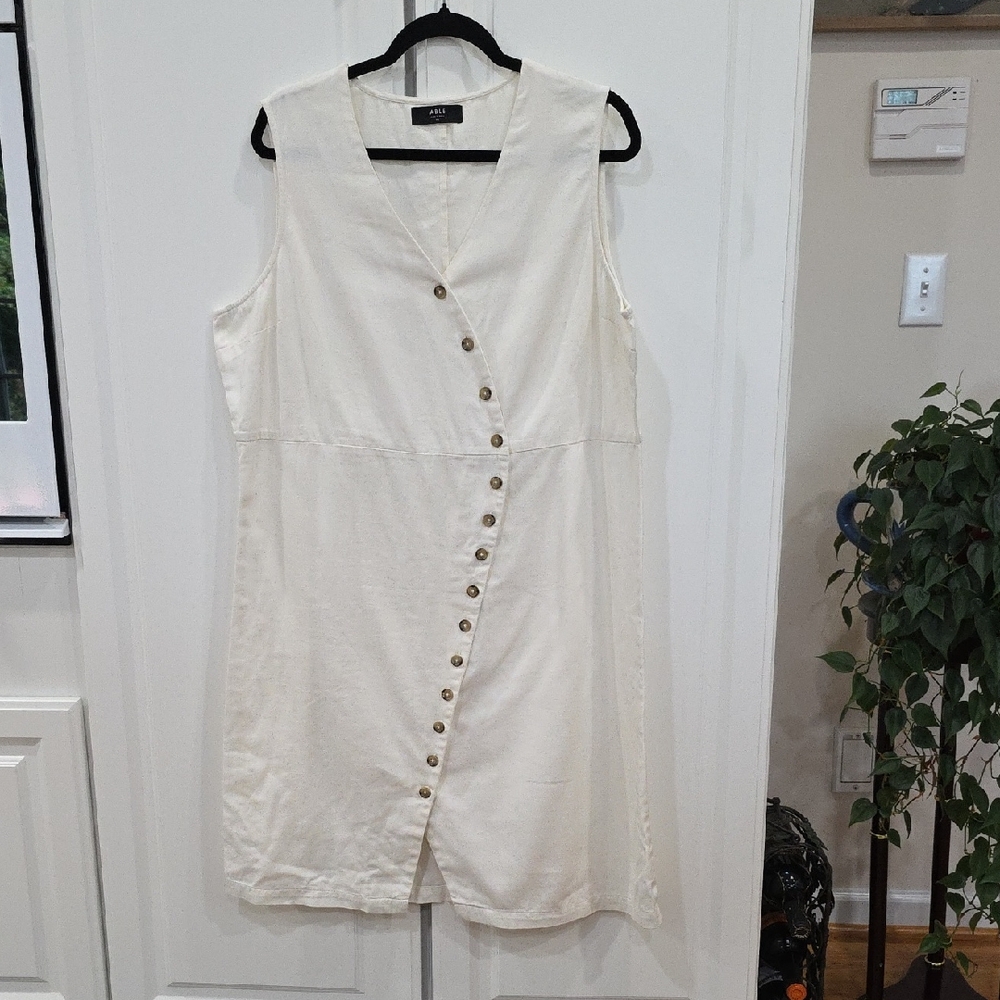 Able Ivory Asymmetrical Sleeveless Dress
